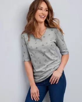 Cotton Traders Womens In-Print ½ Sleeve Scoop Neck Jersey Top in Grey