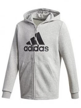 Adidas Boys Badge Of Sport Full Zip Hoodie - Grey Heather