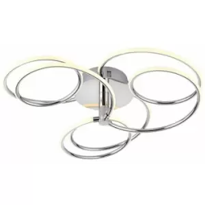 Loops - LED Semi Flush Ceiling Light 48W Warm White Chrome Infinity Hoop Strip Feature