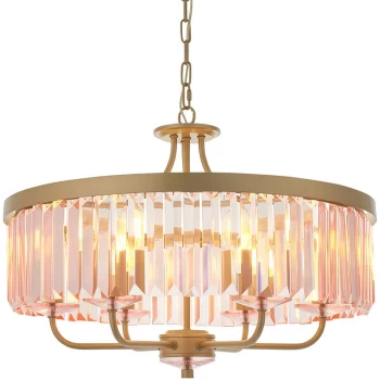 Merano Ascoli 6 Light Ceiling Pendant Champagne Paint & Rose Pink Cut Glass