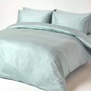 Duck Egg Blue Organic Cotton Duvet Cover Set 400 Thread count, Double - Duck egg blue - Duck egg blue - Homescapes