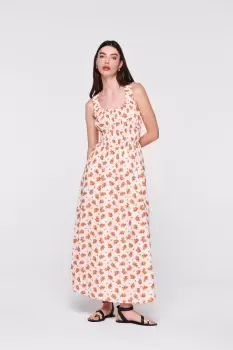 Helaine Shirred Waist Midi Dress, Orange Blossom / UK 10