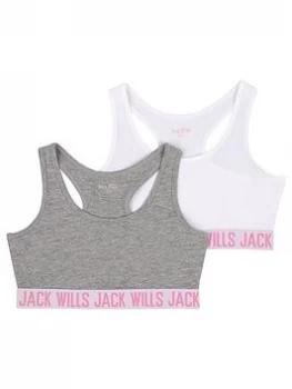 Jack Wills Girls 2 Pack Boxed Logo Elastic Crop Tops - White/Grey Size Age: 10-11 Years, Women