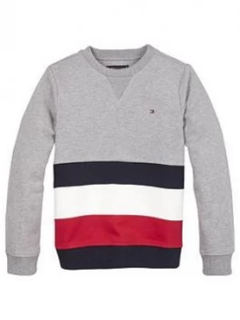 Tommy Hilfiger Boys Global Stripe Colourblock Sweat, Grey, Size 5 Years