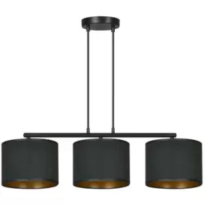 Emibig Hilde Black Bar Pendant Ceiling Light with Black Fabric Shades, 3x E27