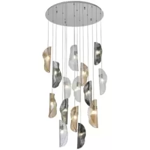 Luminosa Marilla Ceiling Pendant 3m, 15 Light G9, Polished Chrome, Clear & Amber & Smoked Glass