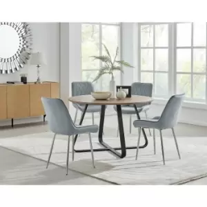 Santorini Brown Round Dining Table And 4 Grey Pesaro Silver Leg Chairs - Elephant Grey