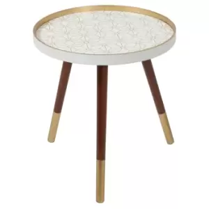 Sabina 40cm Dark Pine Floral Geometric Side Table White/Gold