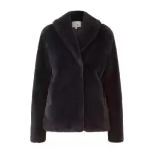 Yumi Navy Short Wrap Faux Fur Coat - Blue