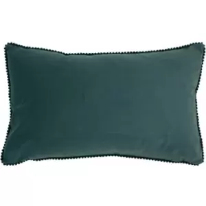 Furn - Cosmo Velvet Mini Pom Pom Trim Cushion Cover, Marine Blue, 30 x 50 Cm