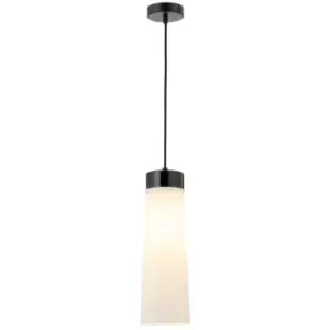 Luminosa Rona Ceiling Pendant E27, With Large Opal Cylindrical Cone Glass Black Marble, Opal, Black Fabric