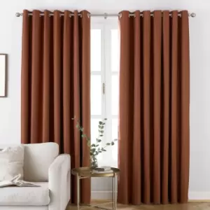 Furn. Moon Herringbone Blackout Ringtop Eyelet Curtains (pair) Polyester Burnt Orange (168X183Cm)