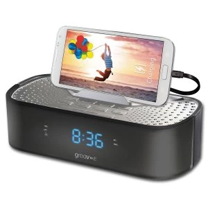 Groov-e TimeCurve Alarm Clock Radio with USB Charging Station - Black