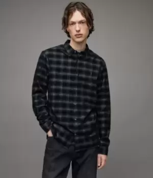 AllSaints Mens Eastburn Corduroy Checked Shirt, Black, Size: S