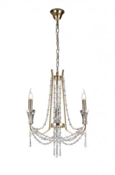 Ceiling Chandelier Pendant 3 Light E14 French Gold, Crystal