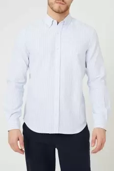 White And Blue Long Sleeve Pocket Oxford Shirt