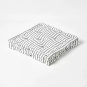 Homescapes - Cotton Light Grey Thin Stripe Floor Cushion, 40 x 40cm - Grey