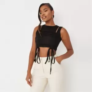 Missguided Ruched Cut Out Crop Top - Black