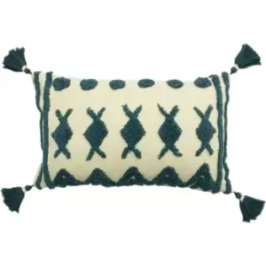 Esme Tufted Cotton Cushion Teal, Teal / 30 x 50cm / Polyester Filled