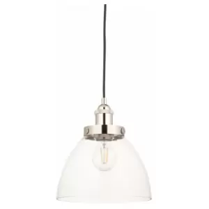 Bright Nickel Ceiling Pendant Light & Clear Glass Shade - Knurled Detailling