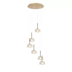 Salisbury 6 Light G9 2.5m Round Multiple Ceiling Pendant With French Gold And Crystal Shade