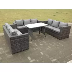 Fimous 9 Seater Outdoor Rattan Lounge Sofa Complete Set with Oblong Dining Table