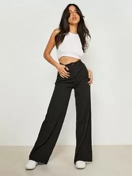 Boohoo High Waisted Tailored Wide Leg Trousers - Black, Size 10, Women