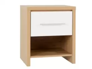 Seconique Seville White High Gloss and Oak 1 Drawer Bedside Table