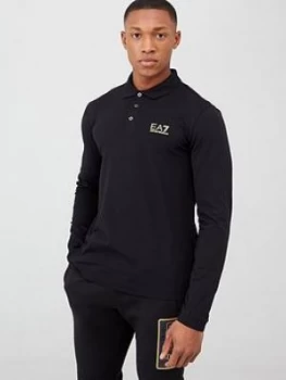 Emporio Armani EA7 Core ID Logo Long Sleeve Polo Shirt Black Size S Men