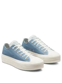 Converse Chuck Taylor All Star Lift Crafted Canvas Platform Ox Plimsoll - Blue/Silver, Blue/Silver, Size 6, Women