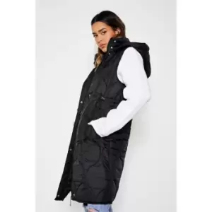 I Saw It First Onion Quilted Drawstring Waist Hooded Gilet - Black