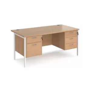 Office Desk Rectangular Desk 1600mm With Double Pedestal Beech Top With White Frame 800mm Depth Maestro 25 MH16P23WHB