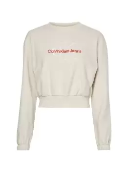 Calvin Klein Cropped Two-tone Monogram Sweatshirt In Cream - Size L