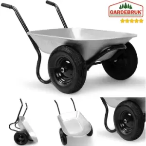 Gardebruk Wheelbarrow Two Wheeled 100L Garden Trolley Heavy Duty Cart Wheel Barrow Pneumatic Tyres Robust Steel Rims Galvanized Metal 150Kg