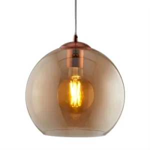 Balls 1 Light Dome Ceiling Pendant Antique Brass, Amber, Glass, E27