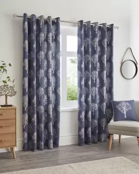 Cotton Traders Woodland Eyelet Curtains in Blue