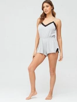 Pour Moi Sofa Loves Lace Secret Support Playsuit - Grey Marl, Size 20, Women