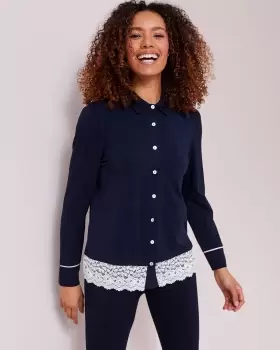 Cotton Traders Womens Lace Trim Night Shirt in Blue