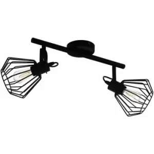 Loops - Flush Ceiling Light 2 Spots Colour Black Shade Open Wire Frame Bulb E27 2x40W