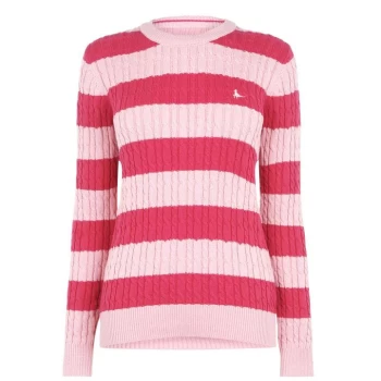 Jack Wills Tinsbury Stripe Crew Neck Cable Knitted Jumper - Pink STRIPE