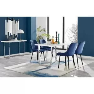 Kylo White High Gloss Dining Table & 4 Navy Pesaro Black Leg Chairs