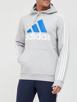 Adidas Big Badge Of Sport 3 Stripe Fleece Hoodie - Grey/Blue