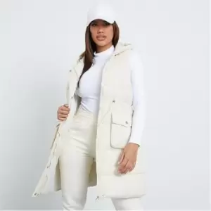 I Saw It First Hooded Longline Drawstring Padded Gilet - Cream