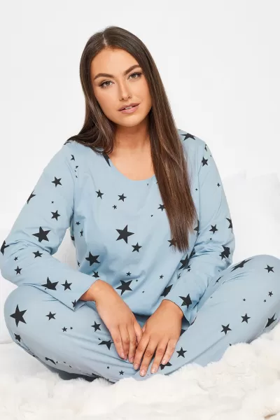 Yours Yours Starry Night Ls Tapered Pj Set, Blue, Size 22-24, Women