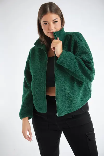 Yours Teddy Borg Cropped Fleece Hoodie Green