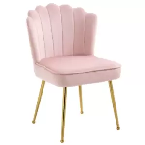 Homcom Velvet Feel Shell Luxe Accent Chair Metal Legs Pale Pink