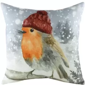 Evans Lichfield Snowy Robin Winter Cushion Cover (One Size) (Multicoloured) - Multicoloured