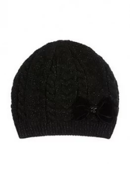 Monsoon Girls Stella Sparkle Heart Bow Beanie Hat - Black