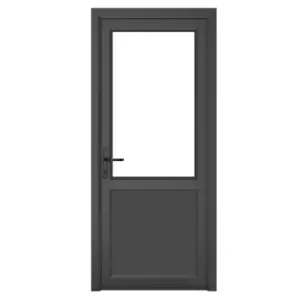 Crystal uPVC Clear Single Door Half Glass Half Panel Right Hand Open 840mm x 2090mm Clear Glazing - Grey