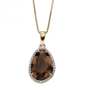 Irregular Shaped Smoky Quartz Diamonds Yellow Gold Pendant GP2275Y